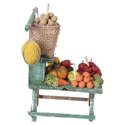 Banca de fruta em madeira verde com legumes em terracota 12x5x8 cm presépio napolitano 10 cm 4