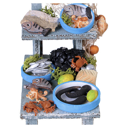 Étal poisson en bois avec terre cuite peinte à la main 10x5x8 cm crèche napolitaine 10 cm 2