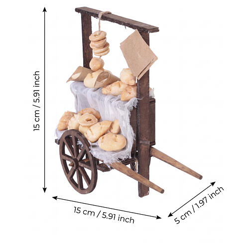 Verkaufswagen aus Holz mit Brot und Backwaren 15x15x5 cm für neapolitanische Krippe mit 10 cm Figuren 2