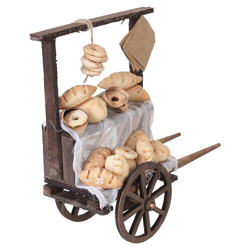 Verkaufswagen aus Holz mit Brot und Backwaren 15x15x5 cm für neapolitanische Krippe mit 10 cm Figuren 4