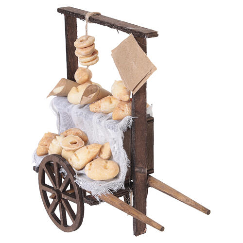 Carro del panettiere in legno con pane 15x15x5 cm presepe napoletano 10 cm 3