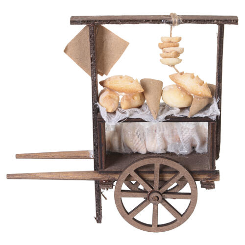Carro del panettiere in legno con pane 15x15x5 cm presepe napoletano 10 cm 5