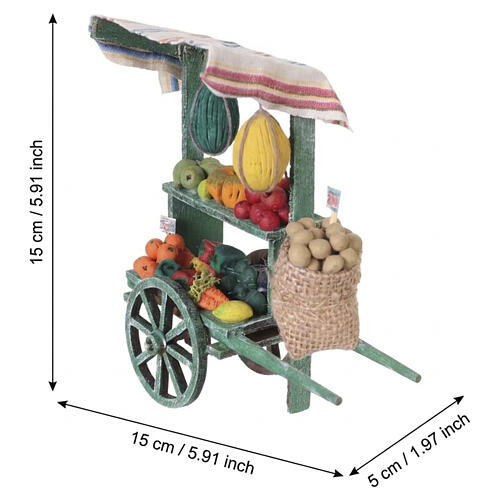 Wooden fruit cart in hand-painted terracotta, 14x12.5x4.5 cm, for 10 cm Neapolitan Nativity Scene 2