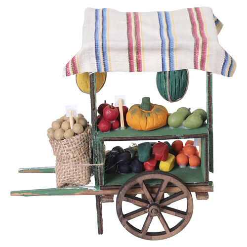 Wooden fruit cart in hand-painted terracotta, 14x12.5x4.5 cm, for 10 cm Neapolitan Nativity Scene 6