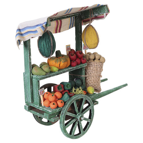 Carrinho de frutas em madeira com terracota pintada à mão 14x12,5x4,5 cm presépio napolitano 10 cm 3