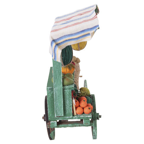 Carrinho de frutas em madeira com terracota pintada à mão 14x12,5x4,5 cm presépio napolitano 10 cm 5