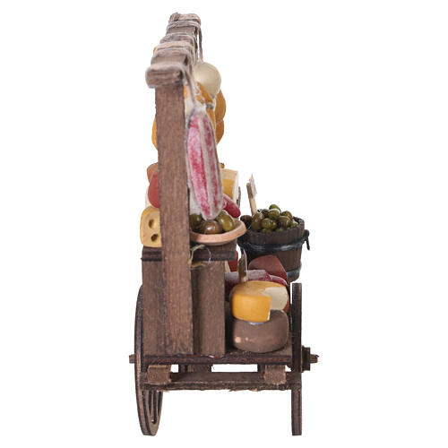 Charcuterie cart with hand-painted terracotta for 10 cm Neapolitan Nativity Scene, 13.5x12.5x5 cm 5