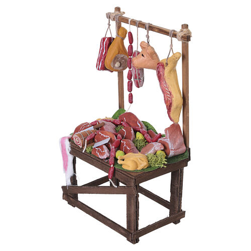Metzgerstand mit handbemalten Fleischwaren 25x15x10 cm für neapolitanische Krippe mit 18-20 cm Figuren 5