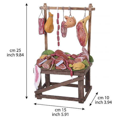 Butcher counter with hand-painted meats, 23.5x14x9 cm, for Neapolitan Nativity Scene with 18-20 cm characters 3