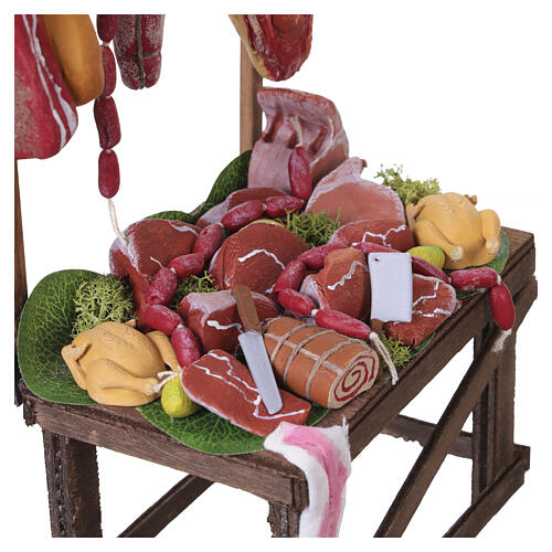 Bancarella macelleria con carni dipinte a mano 25x15x10 cm presepe napoletano 18-20 cm 2