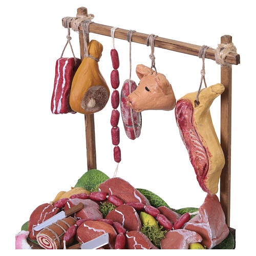 Bancarella macelleria con carni dipinte a mano 25x15x10 cm presepe napoletano 18-20 cm 4