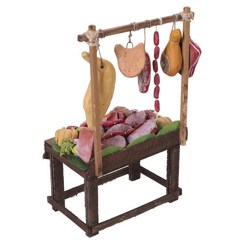 Bancarella macelleria con carni dipinte a mano 25x15x10 cm presepe napoletano 18-20 cm 6