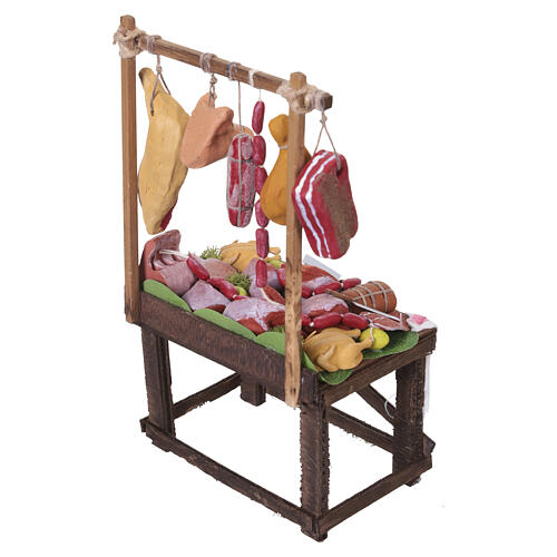 Bancarella macelleria con carni dipinte a mano 25x15x10 cm presepe napoletano 18-20 cm 7