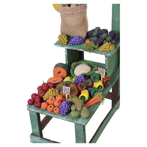 Bancarella ortofrutta legno dipinto a mano 20x10x15 cm presepe napoletano 18-20 cm 3