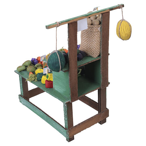 Bancarella ortofrutta legno dipinto a mano 20x10x15 cm presepe napoletano 18-20 cm 6