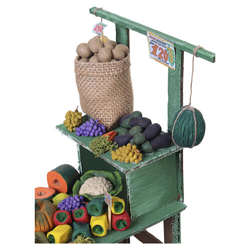 Banca de frutas e legumes em madeira pintada à mão 20x10x15 cm presépio napolitano 18-20 cm 4