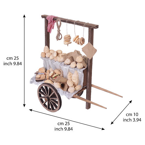 Charrette à pain en bois avec pains assortis 27x27x11 cm crèche napolitaine 18-20 cm 3