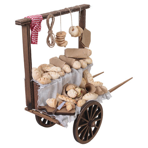 Charrette à pain en bois avec pains assortis 27x27x11 cm crèche napolitaine 18-20 cm 5