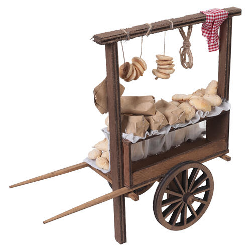 Carretto del pane in legno con pani assortiti 25x25x10 cm presepe napoletano 18-20 cm 7