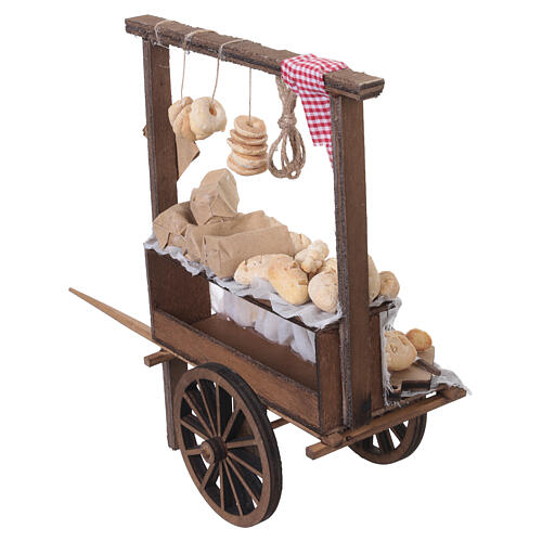 Carrinho de pães em madeira com pães sortidos 27x27x11 cm presépio napolitano 18-20 cm 6