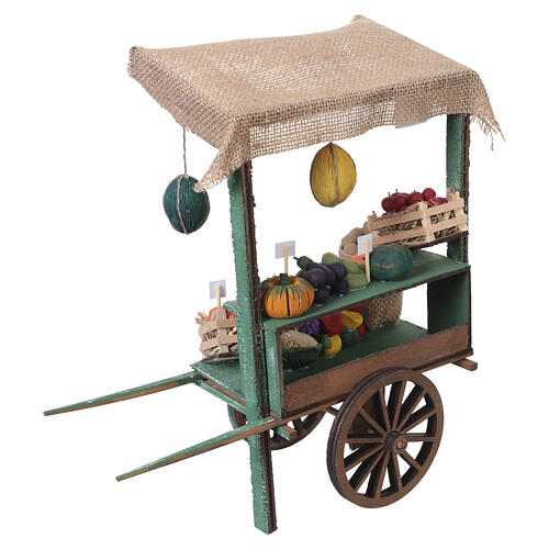 Charrette de fruits et légumes en bois avec couverture à rayures 28x28x10,5 cm crèche napolitaine 18-20 cm 8