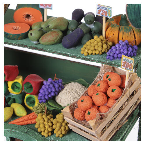 Carretto ortofrutta in legno con copertura a righe 30x30x10 cm presepe napoletano 18-20 cm 2