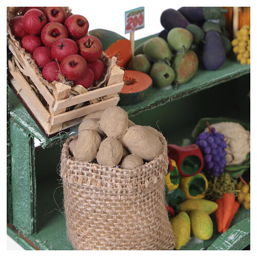 Carretto ortofrutta in legno con copertura a righe 30x30x10 cm presepe napoletano 18-20 cm 4