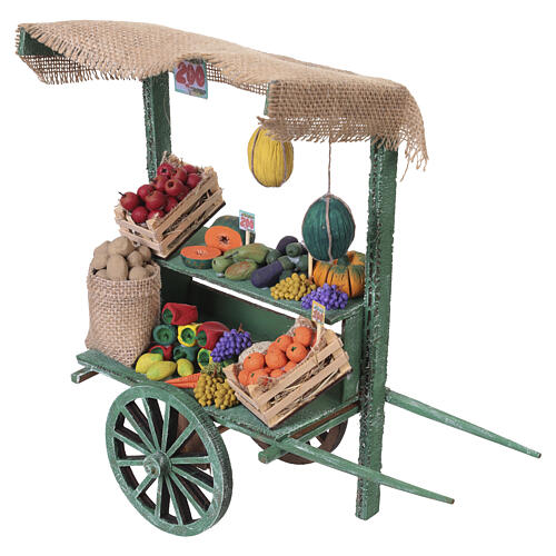 Carretto ortofrutta in legno con copertura a righe 30x30x10 cm presepe napoletano 18-20 cm 5