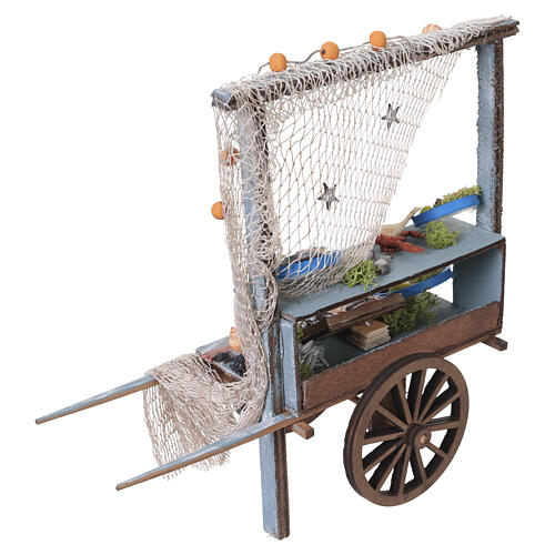 Charrette de poissonnerie en bois avec filet et poissons 28x27,5x11 cm crèche napolitaine 18-20 cm 8