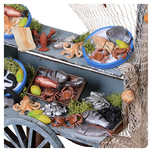 Carretto pescheria in legno con rete e pesci 30x30x10 cm presepe napoletano 18-20 cm 2