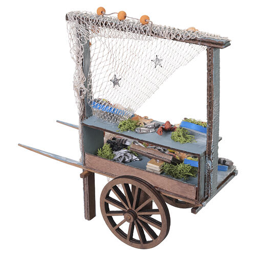 Carretto pescheria in legno con rete e pesci 30x30x10 cm presepe napoletano 18-20 cm 7