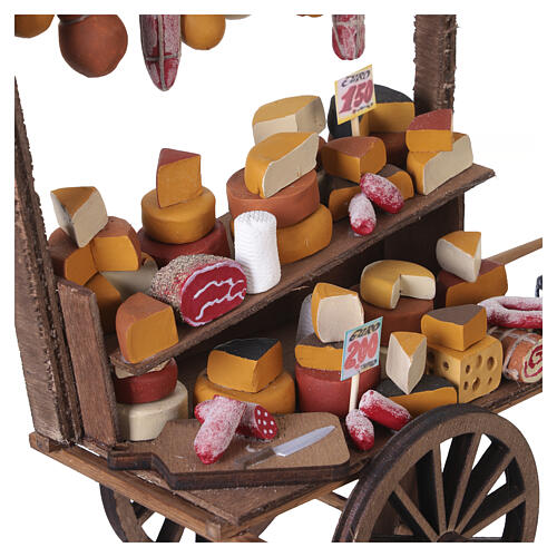 Wooden cart with cured meats and cheeses, 28x27x11 cm, for 18-20 cm Neapolitan Nativity Scene 2