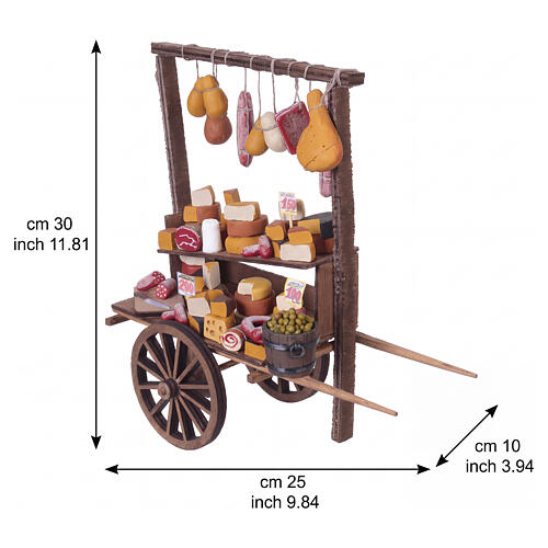Wooden cart with cured meats and cheeses, 28x27x11 cm, for 18-20 cm Neapolitan Nativity Scene 3