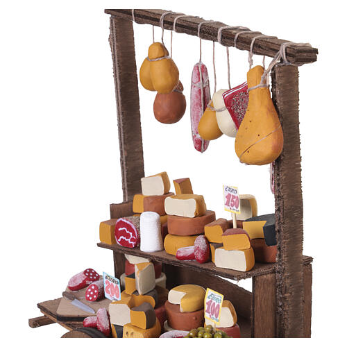 Wooden cart with cured meats and cheeses, 28x27x11 cm, for 18-20 cm Neapolitan Nativity Scene 4
