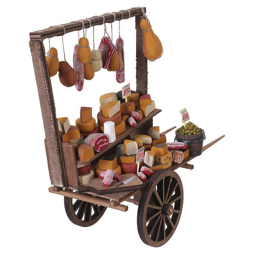 Charrette charcuterie et fromages en bois 28x27x11 cm crèche napolitaine 18-20 cm 5
