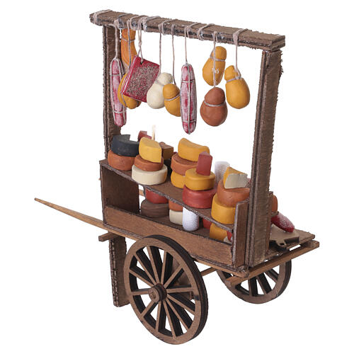 Charrette charcuterie et fromages en bois 28x27x11 cm crèche napolitaine 18-20 cm 6