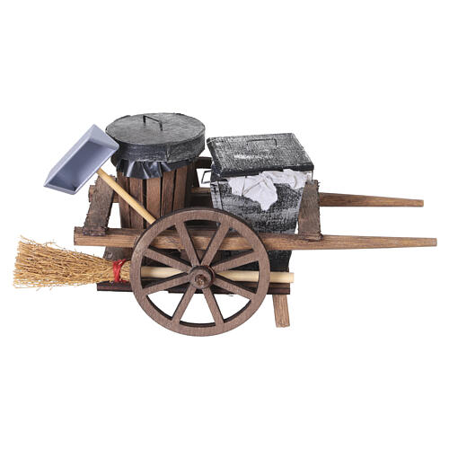 Carretto spazzino in legno con bidone e scopa 5x15x5 cm presepe napoletano 10 cm 3