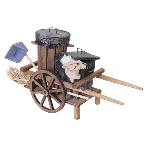Charrette balayeur en bois avec outils 10x15x5 cm crèche napolitaine 12 cm 4