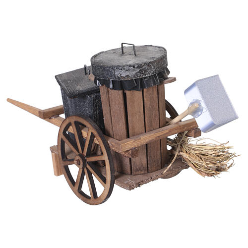 Carretto dello spazzino in legno con attrezzi 10x15x5 cm presepe napoletano 12 cm 5
