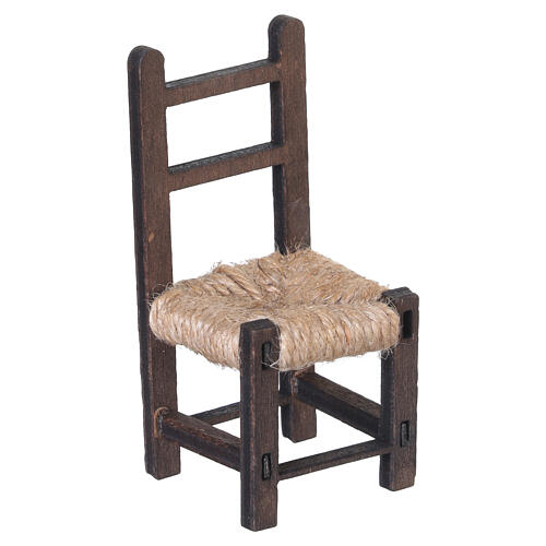 Wooden chair with straw seat for 10 cm Neapolitan Nativity Scene, 5x2.4x2.4 cm 3