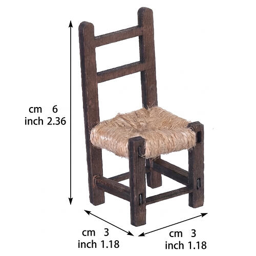 Sedia rustica in legno e paglia 6x3x3 cm presepe napoletano 12 cm 2