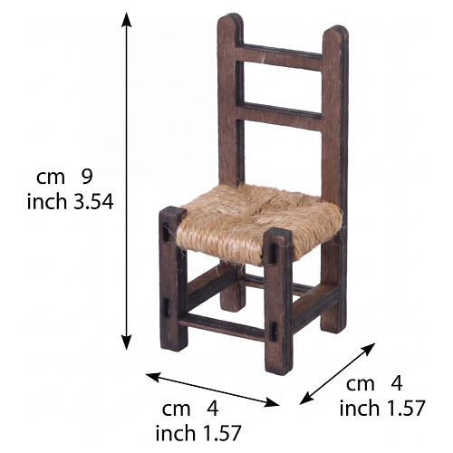 Chair in wood with woven straw, 9x4x4 cm, for 20 cm Neapolitan Nativity Scene 2