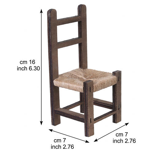 Chair with straw weave, 16x7x7 cm, for 30 cm Neapolitan Nativity Scene 2