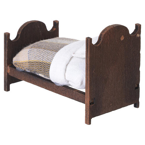 Einzelbett aus Holz und Stoff 5x4x8 cm für neapolitanische Krippe mit 6 cm Figuren 5