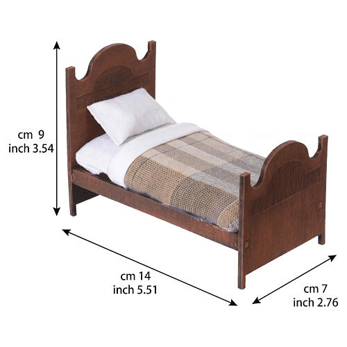 Einzelbett aus Holz mit Stoffbettwäsche 9x7x14 cm für neapolitanische Krippe mit 12 cm Figuren 2