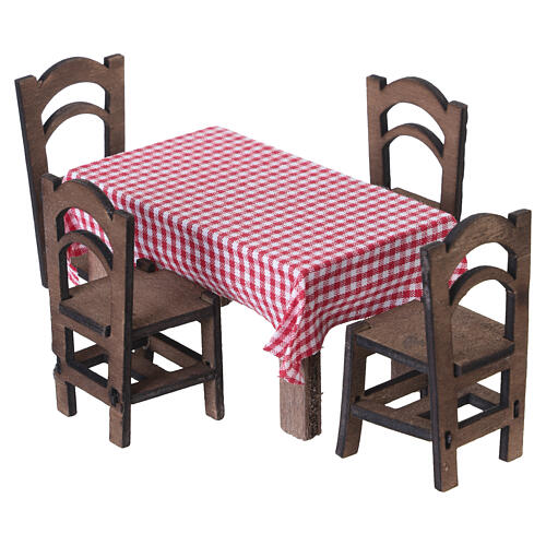 Ensemble table en bois avec nappe en coton et 4 chaises 5x9x5 cm crèche napolitaine 12 cm 4