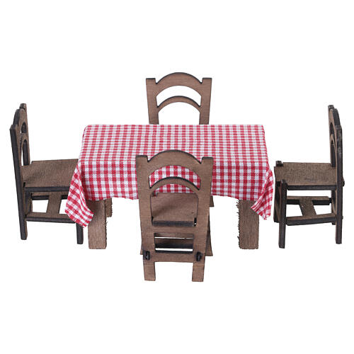 Mesa com toalha de algodão e quatro cadeiras 8x16,5x9,5 cm presépio napolitano 18 cm 3