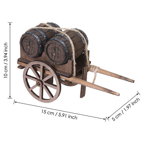 Carro ciccibacco in legno con botti 10x15x5 cm presepe napoletano 10 cm 2