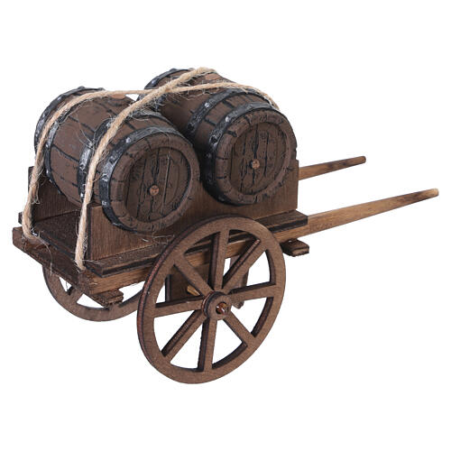 Carro ciccibacco in legno con botti 10x15x5 cm presepe napoletano 10 cm 3