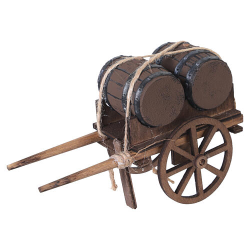 Carro ciccibacco in legno con botti 10x15x5 cm presepe napoletano 10 cm 4
